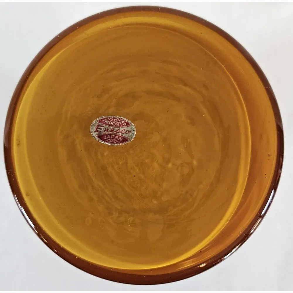 Enesco Imports Japan‎ Glass Goblet Vase Amber With Ivory Inside Vintage 8